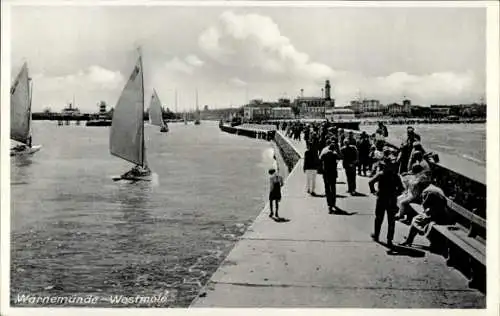 Ak Ostseebad Warnemünde, Westmole, Segelboote