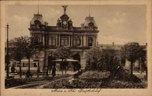 Ak Mainz am Rhein, Hauptbahnhof, Straßenbahn