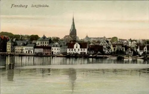 Ak Flensburg in Schleswig Holstein, Teilansicht vom Ort, Schiffbrücke