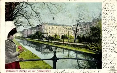 Ak Düsseldorf am Rhein, Partie an der Seufzerallee, Fluss, Gebäude