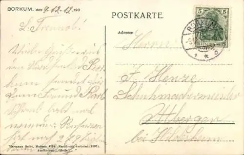 Ak Borkum, Blick in die Strandstrasse, Leuchtturm,Hotel