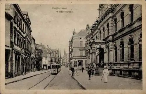 Ak Paderborn in Westfalen, Westernstraße, Straßenbahn, Passanten