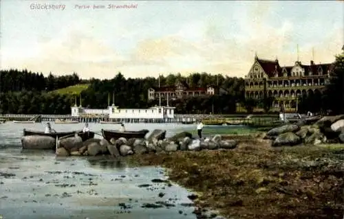 Ak Glücksburg an der Ostsee, Uferpartie beim Strandhotel