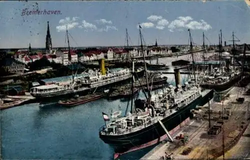 Ak Bremerhaven, Dampfer im Hafen, Schiffe