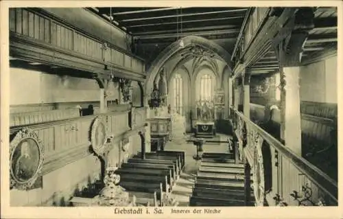 Ak Liebstadt in Sachsen, Inneres der Kirche mit Altar