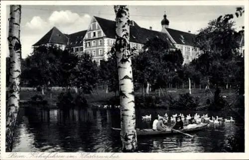 Ak Mödingen in Schwaben Bayern, Wasserpartie am Klosterweiher, Bootsfahrt