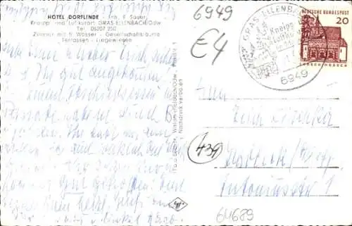 Ak Grasellenbach im Kreis Bergstraße, Hotel Dorflinde, Inh. E. Sauer, Innenansicht