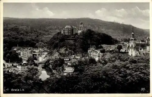 Ak Greiz in Thüringen, Ortsansicht, Kirchturm, Schloss