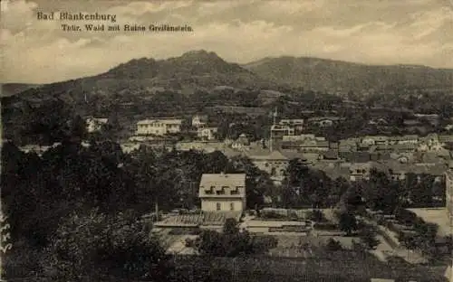 Ak Bad Blankenburg im Kreis Saalfeld Rudolstadt, Ortspartie mit Ruine Greifenstein