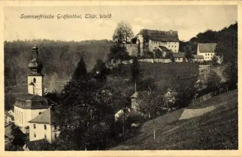 Ak Gräfenthal in Thüringen, Blick vom Berg auf Kirche und Umgebung