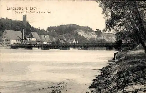 Ak Landsberg Lach, Blick auf die Stadt mit dem Lech