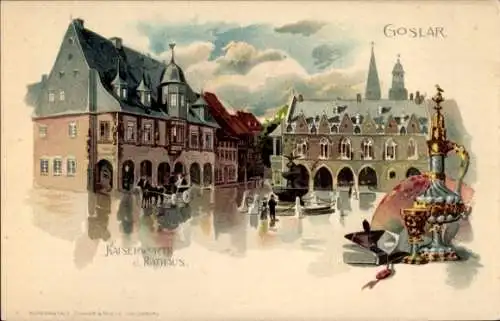 Litho Goslar in Niedersachsen, Kaiserworth, Rathaus