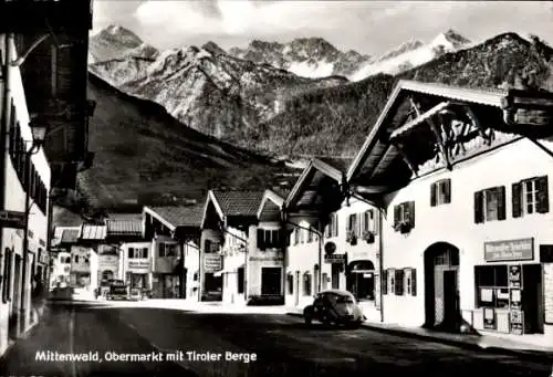 Ak Mittenwald in Oberbayern, Obermarkt, Geschäft, Tiroler Berge