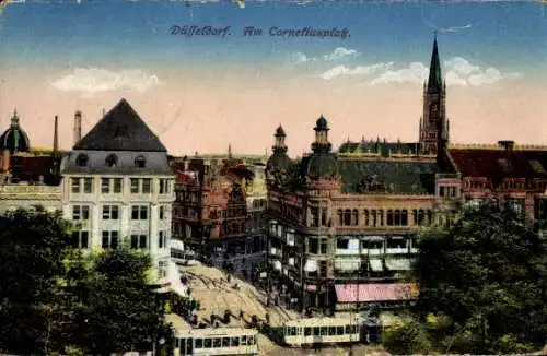 Ak Düsseldorf am Rhein, Partie am Corneliusplatz, Straßenbahn