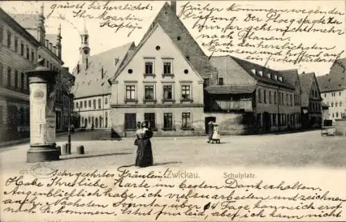 Ak Zwickau in Sachsen, Schulplatz