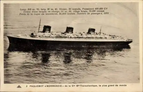 Ak Dampfer, Dampfschiff, Paquebot Normandie de la CGT, French Line