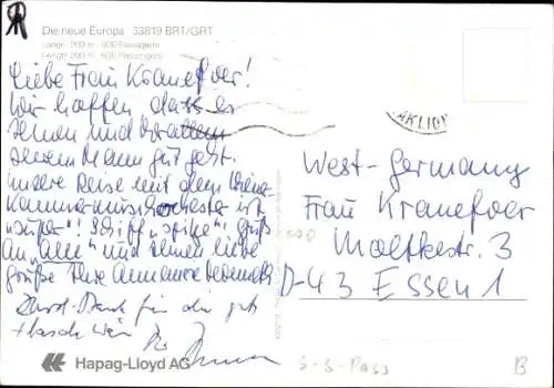 Ak Passagierschiff Europa, HAPAG Lloyd AG