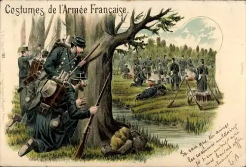 Litho Costumes de l'Armée Francaise, französische Soldaten in Uniform