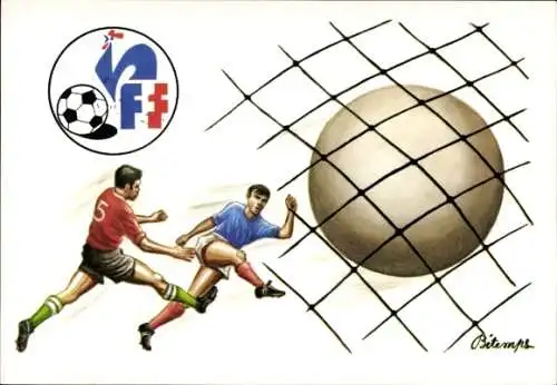 Künstler Ak Betemps, Fußballspieler, Ball, Französischer Fußballverein, Weltmeisterschaft