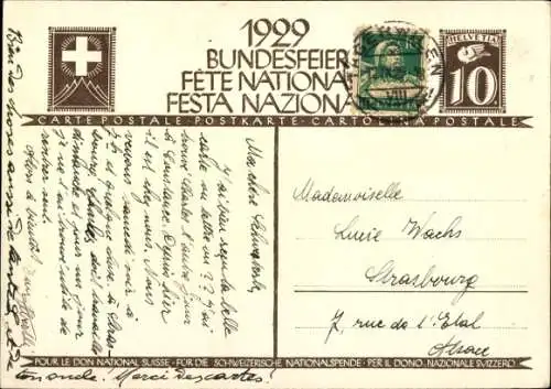 Ganzsachen Künstler Ak Hodel, E., Schweizer Bundesfeier 1929, Soldat beim Abschied