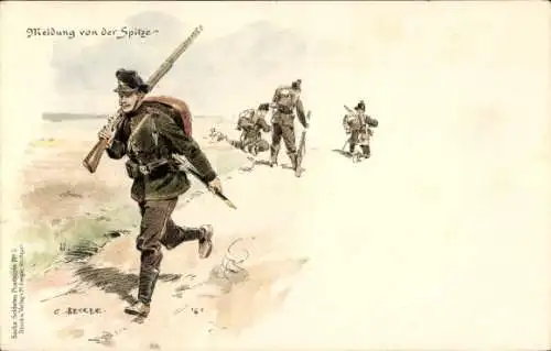 Künstler Ak Becker, C., Meldung von der Spitze, Deutsche Soldaten, 1914