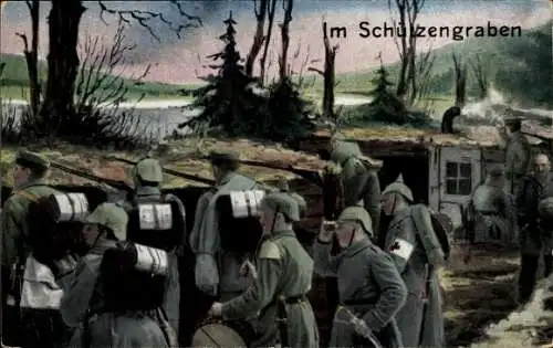 Ak Deutsche Soldaten im Schützengraben, I. WK