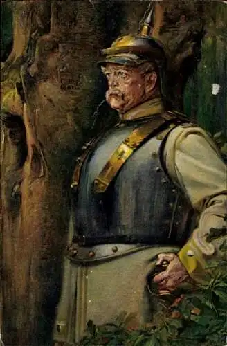 Künstler Ak Fahrenkrog, L., Er lebt noch, Bismarck in Uniform, Rüstung, Portrait