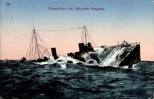 Ak Deutsches Kriegsschiff, Torpedoboot bei schwerem Seegang, Kaiserliche Marine