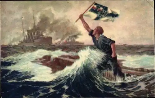 Künstler Ak Bohrdt, Hans, Letzter Mann, Sinkender Matrose, Falklandinseln, 08. Dezember 1914