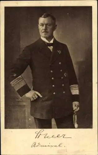 Ak Admiral Reinhard Scheer, Standportrait in Uniform