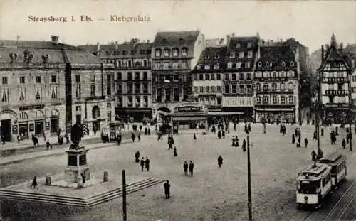 Ak Straßburg Elsass Bas Rhin, Kleberplatz, Straßenbahn, Denkmal