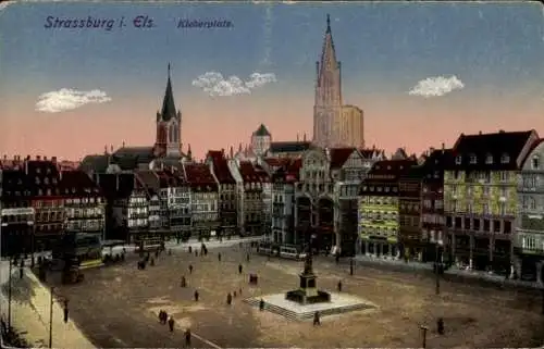 Ak Strasbourg Straßburg Elsass Bas Rhin, Kleberplatz, Denkmal, Münster