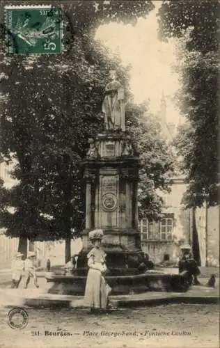 Ak Bourges Cher, Place George Sand, Fontaine Coulon