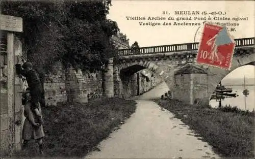 Ak Meulan en Yvelines, Vieilles Arches du grand Pont a Cintre ogival, Vestiges de Anciennes