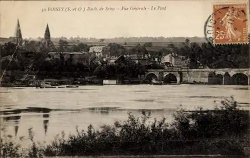 Ak Poissy Yvelines, Panorama, Bords de Seine, Pont