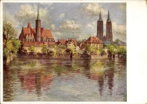 Künstler Ak Wroclaw Breslau Schlesien, Dominsel, Kreuzkirche