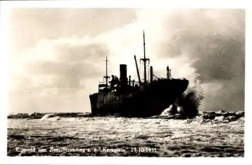 Ak Egmond aan Zee Nordholland Niederlande, Strandung SS Kerkplein, 19. Oktober 1935