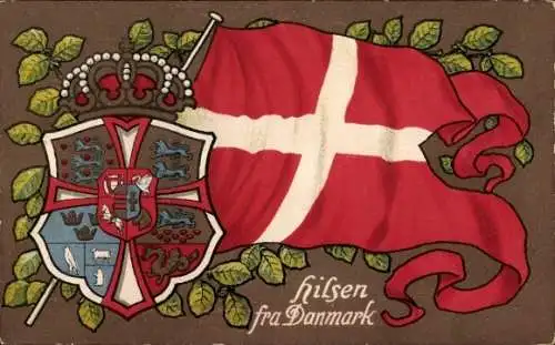 Wappen Ak Dänemark, Fahne, Blätter, Krone