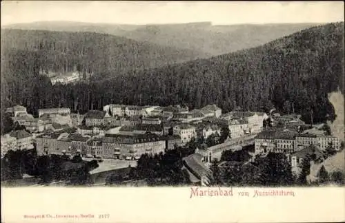 Ak Mariánské Lázně Marienbad Region Karlsbad, Gesamtansicht, Blick vom Aussichtsturm