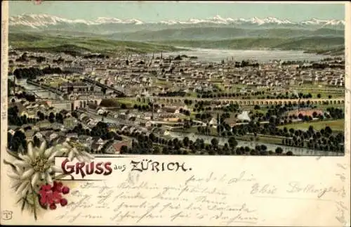 Litho Zürich Stadt Schweiz, Gesamtansicht