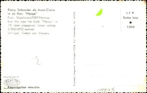 Ak Schauspielerin Romy Schneider, Portrait, als Anne-Claire, Film Mompti