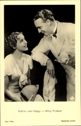 Ak Schauspieler Willy Fritsch und Käthe von Nagy, Portrait, Ufa Film, Ross Verlag 7569 1