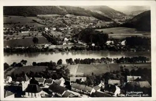 Ak Luttange Lüttingen Lothringen Moselle, Lüttingen vom Flugzeug aus, ein Luftbild.