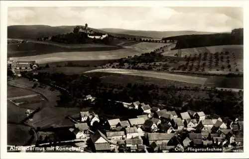 Ak Alt Wiedermus Ronneburg in Hessen, Altwiedermus mit Ronneburg, Orig. Fliegeraufnahme