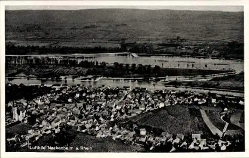 Ak Nackenheim am Rhein, Das Bild zeigt eine Luftaufnahme von Nackenheim am Rhein. Deutlich zu ...