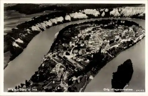 Ak Wasserburg am Inn Oberbayern,  Original Fliegeraufnahme