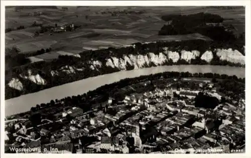 Ak Wasserburg am Inn Oberbayern, Fliegeraufnahme