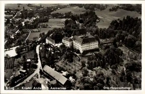 Ak Erling Andechs in Oberbayern, Fliegeraufnahme, Kloster Andechs