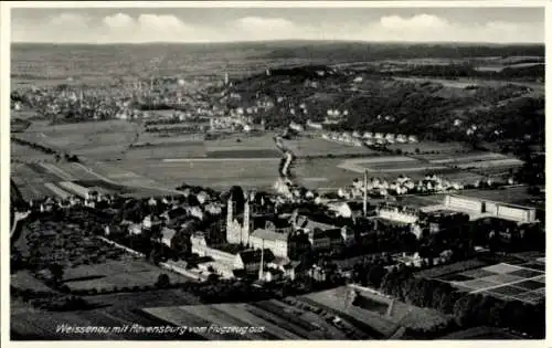 Ak Eschach Ravensburg in Oberschwaben, Weissenau mit Ravensburg vom Flugzeug aus