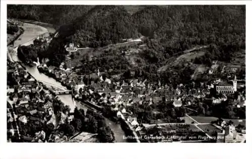 Ak Gernsbach im Murgtal Schwarzwald, Gernsbach im Murgtal vom Flugzeug aus